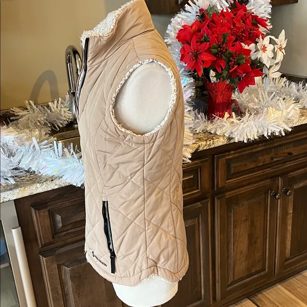 Puffer Vest Tan Reversible Frosted Sherpa Zip Ski Jacket Womens S Free Country - Image 11