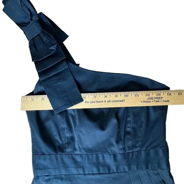 French Connection Navy Blue One Shoulder Bow Mini Dress Pockets Cocktail Party 2 - Image 8
