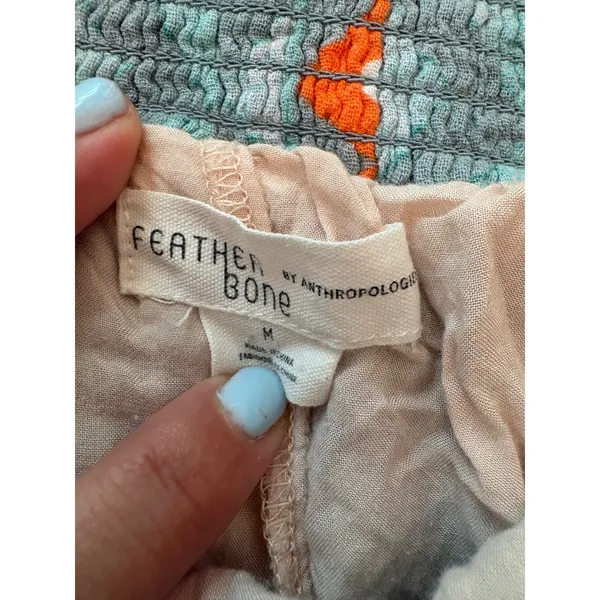 Feather Bone Anthropologie Wide Leg Pants Womens M Blue Orange Geometric Tie - Image 5
