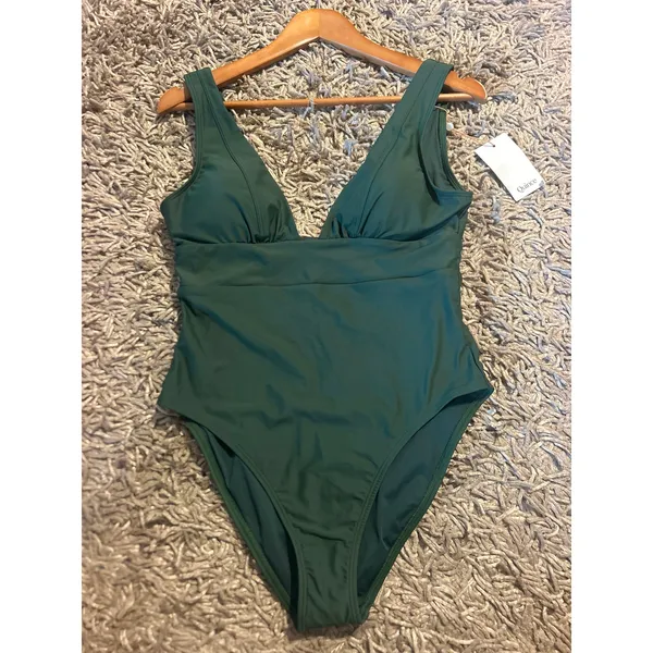 QUINCE Italian Plunge One Piece Swimsuit MINIMALIST NWT Palm Green Size Medium M - Image 4