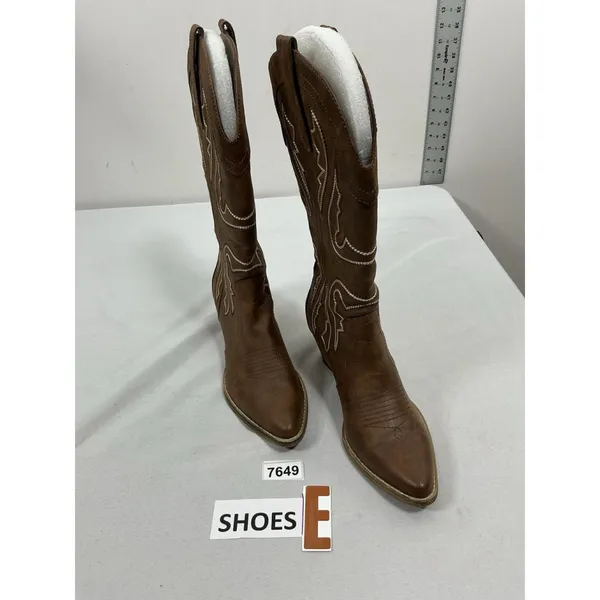 Womans Very Volatile Raspy Western Pull On Boots 10 Brown Stitch Detail - Image 7