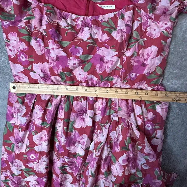 Storia Floral Ruffle Maxi Dress Women L Sweetheart Neck Puff Sleeve Cottage Romantic - Image 15