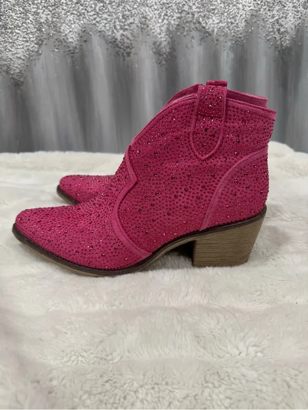 Pierre Dumas Pink Rhinestone Western Ankle Boots - Image 3