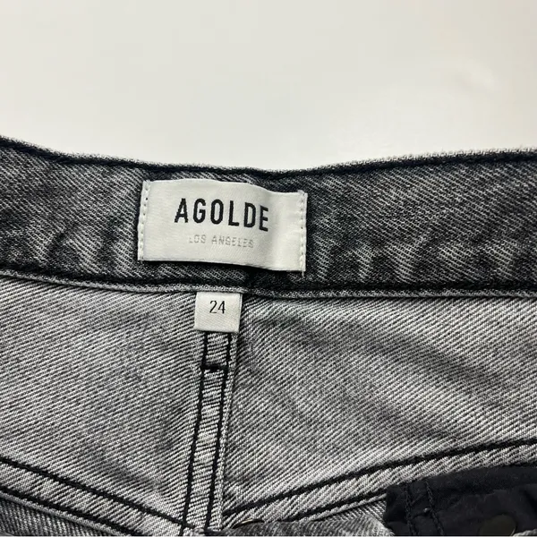 Agolde 90’s Crop Faded Black Trip Dark Grey Gray High Rise‎ Loose 24 Denim Jean - Image 2
