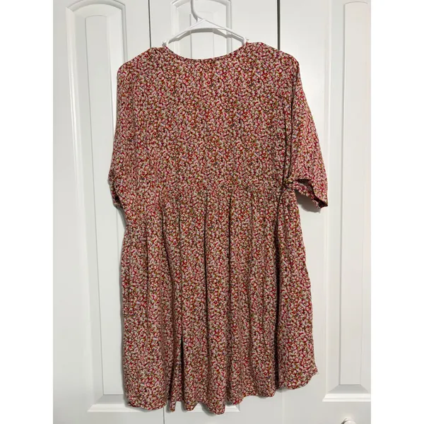 Natural Life Babydoll Mini Dress Floral Red V-Neck Pockets M - Image 6