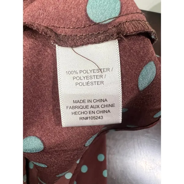 Bobeau Polka Dot Dara Midi Dress Puff Sleeve Ruffle Hem Burgundy Teal Size M - Image 5
