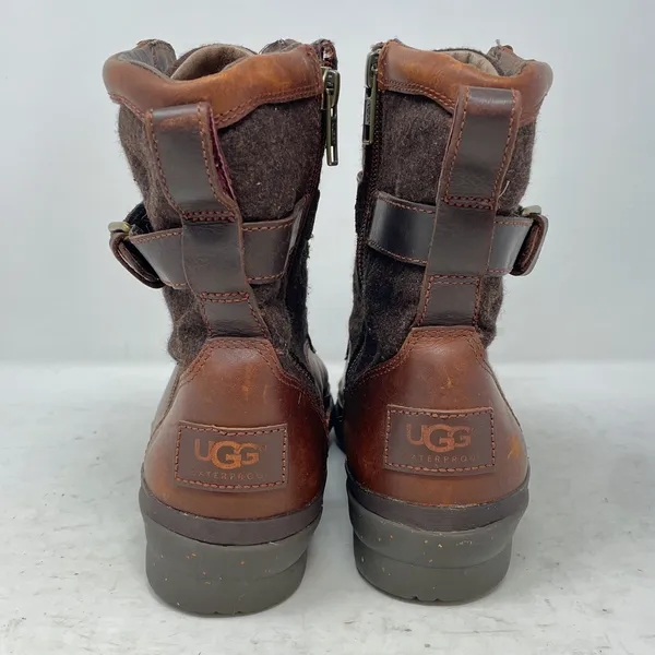 UGG Kesey Brown Leather Felt Lace Up Zip Buckle Harness Boots 6 - Image 5
