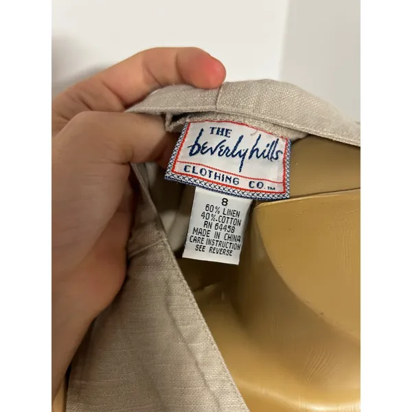 Beverly Hills Clothing Co Linen Blend Button Front Safari Midi Dress Beige Sz 8 - Image 6