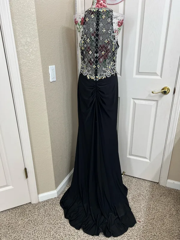 Black Beaded Prom Dress with Front Slit size XL - Image 3