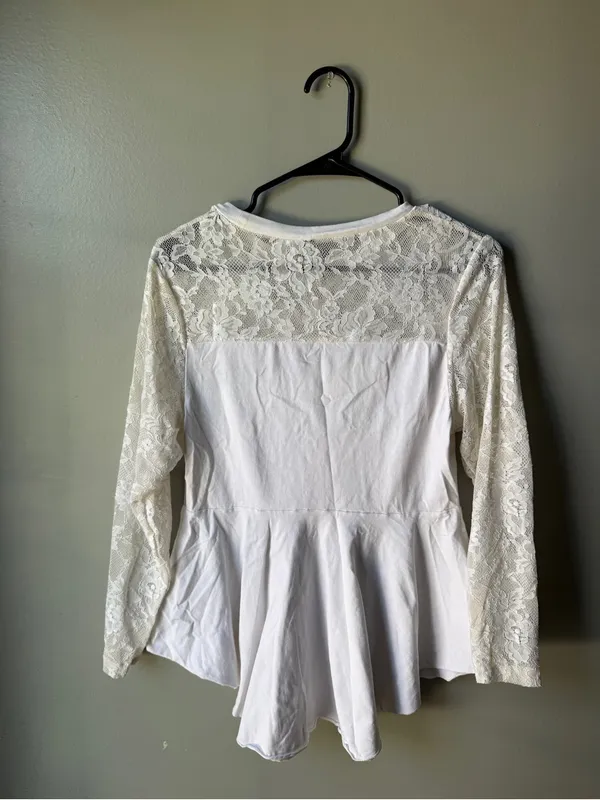White Lace Peplum Top Long Sleeve Coquette Boho Women’s 0XL - Image 5