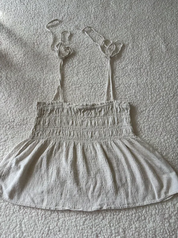Zara White Smocked Peplum Boho Cami Top with Shoulder Ties Size S Cottagecore - Image 5