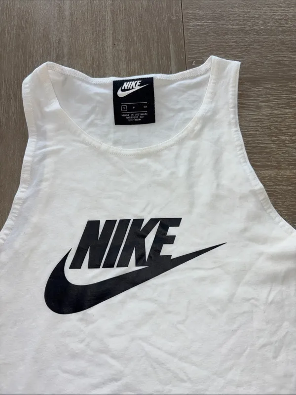 Nike White Crop Tank with Black Logo and Trim - Image 2
