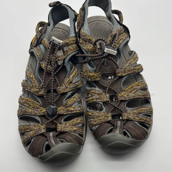 Keen Whisper Waterproof Sandals Brown Yellow Bungee Hiking Shoes Womens 8 - Image 5