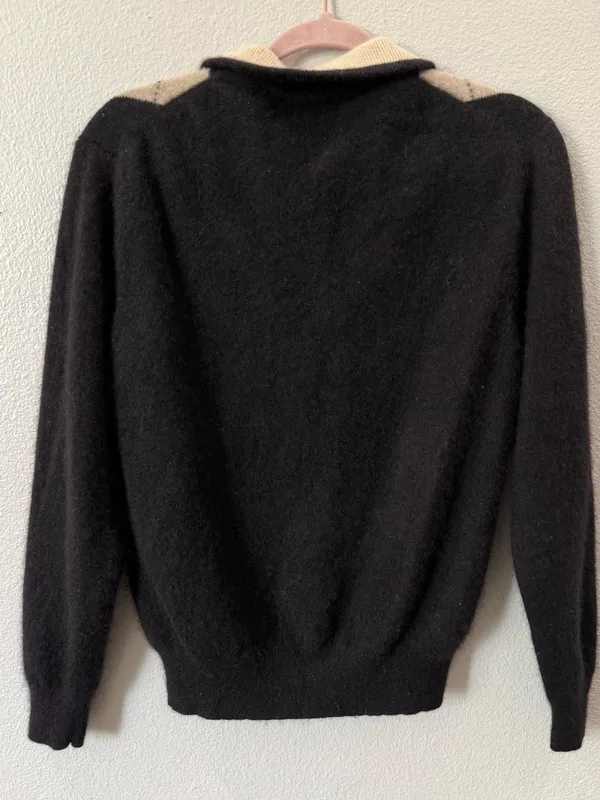 Allen Solly 100% Cashmere Argyle Quarter Zip Sweater Mens Quiet Luxury Old Money - Image 5