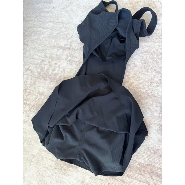 Aerie OFFLINE Black Tennis Dress Ribbed Bodysuit Built In Bra & Shorts Small - Image 6