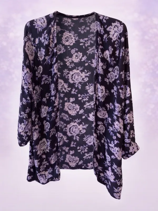 Billabong Floral Open Kimono Cardigan | Navy | Size M/L - Image 6