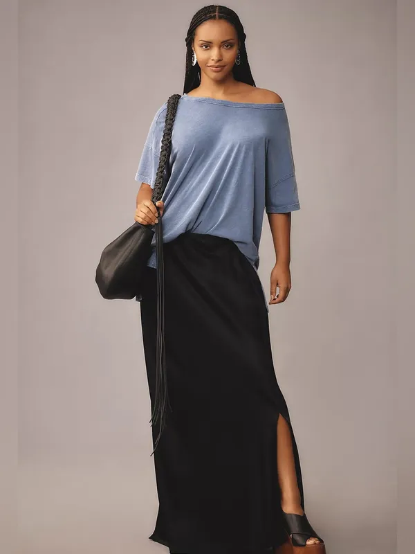 Pilcro Anthropologie Jordyn Oversized Cotton Slub Tee Faded Blue/Indigo Wash M - Image 4