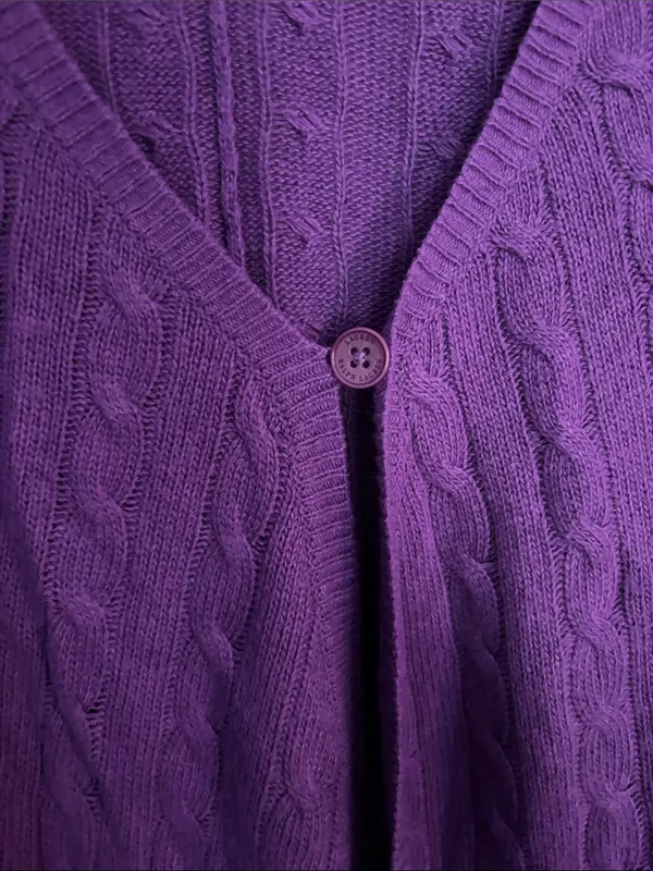 Lauren Ralph Lauren Purple Cable-Knit V-Neck Sweater Cardigan - Image 2