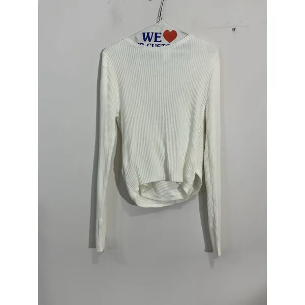 Womans Holister Large White Pullover Criss-cross Cropped Sweater V Neck - Image 2