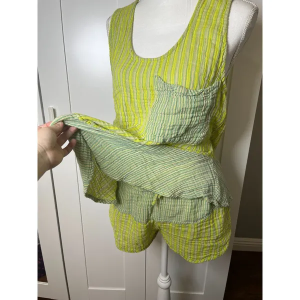 Free People Annabelle Set 100% Cotton Size Medium Yellow Stripes NWOT - Image 6