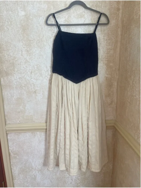 Free People Salvador Midi Dress Sz M Black Cream Embroidered Corset Back Detail - Image 3