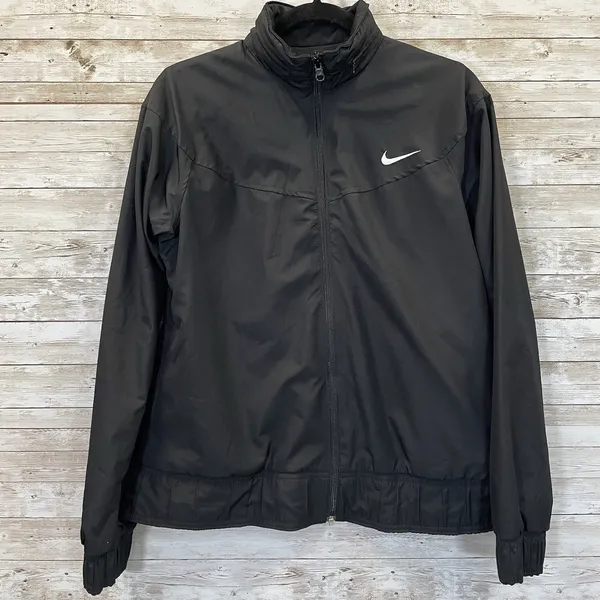 Nike Womens M Jacket‎ Reversible Black Fit Dry Hidden Hood Running Cycling Logo - Image 2