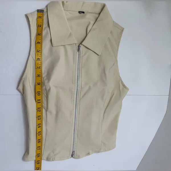 NWOT Cider Woven Collar Solid Zipper Tank Top Beige | TAGS CUT OUT SEE NOTES - Image 12