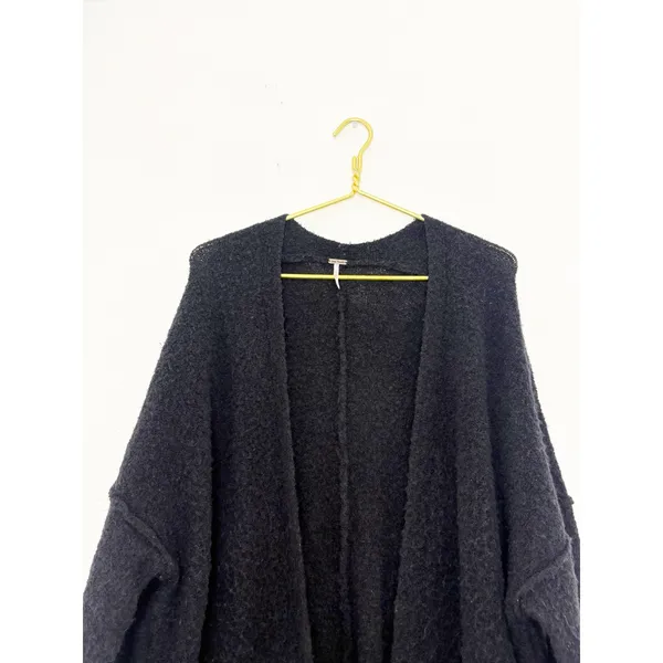 Free People Phantom Long Cardigan Black Front Open Wool Blend Large Oversized - Image 5