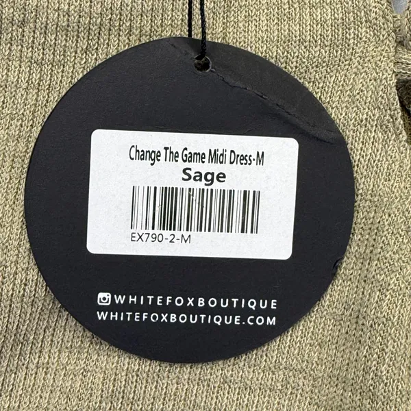 White Fox Boutique Change The Game Midi Dress Sage Green Knit Bodycon Medium NEW - Image 3