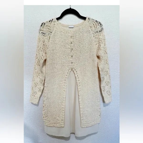 Altar'd State Cream Crochet Tunic Sweater/Mini Dress, size M/L - Image 4