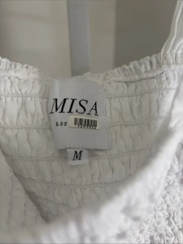 Misa Los Angeles Abelia Top White Smocked Eyelet Flutter Sleeve Crop Top Size S - Image 8