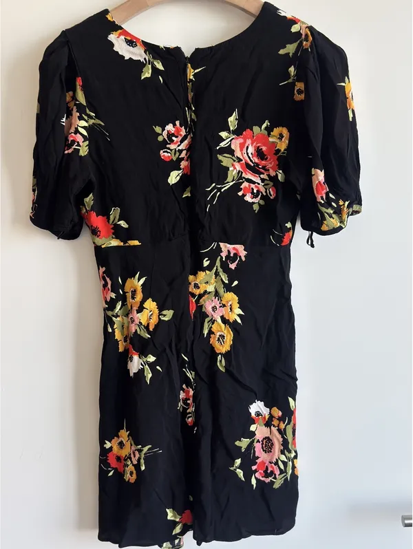 Free People Neon Garden Mini Dress Black Floral V Neck Boho Size 10 - Image 5