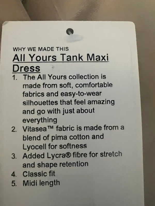 Lululemon All Yours Tank Maxi Dress Trench Size 4 - Image 3