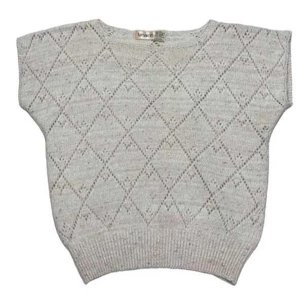 VTG Cream Confetti Diamond Pointelle Angora Wool Summer Knit Sweater Cottagecore - Image 2