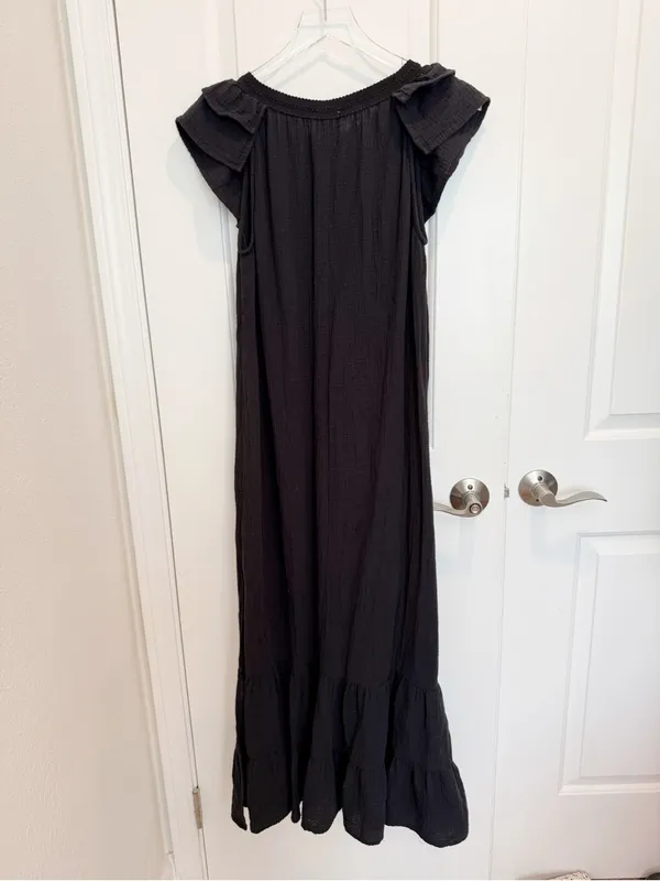 SUNDAYS Black Gauze Cotton Ruffle Hem Maxi‎ Dress Summer Beach Vacation - Image 3