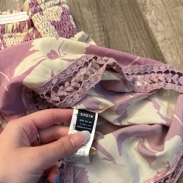 SHEIN Purple Floral Smocked Crop Top & Shorts Set - Image 2