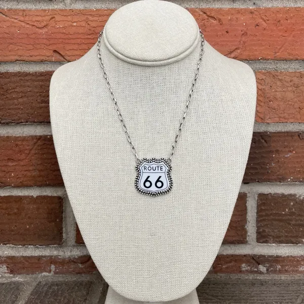 Route 66 Highway Sign Necklace White - Image 2