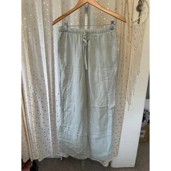 Lillusory 100% Cotton Gauze Strapless Peplum Bandeau Top Wide Leg Pants Set S - Image 7