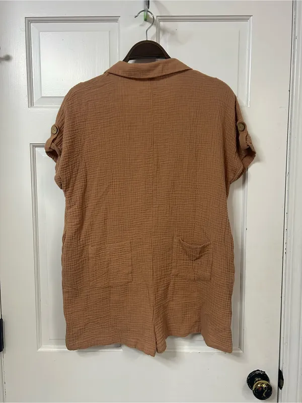 MABLE Rust Cotton Gauze Romper Orange - Image 4