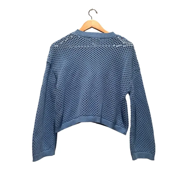 Sincerely Jules Eyelet Cropped Blue‎ Sweater Top XS Cotton - Image 2