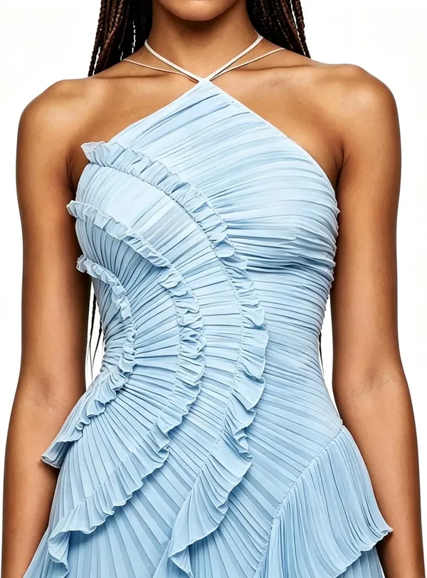 Light Blue Ruffle Formal Dress Size M - Image 4