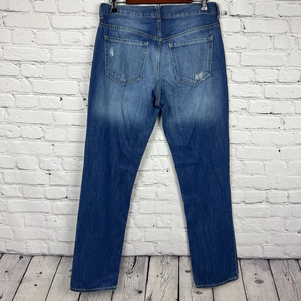 Old Navy Womens Boyfriend Button Fly Jeans Distressed Mid Rise Medium Wash Sz 4‎ - Image 2