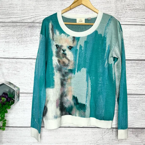 Anthropologie Lauren C Walcott Artwork Abstract Llama Wool Sweater Size Large - Image 11
