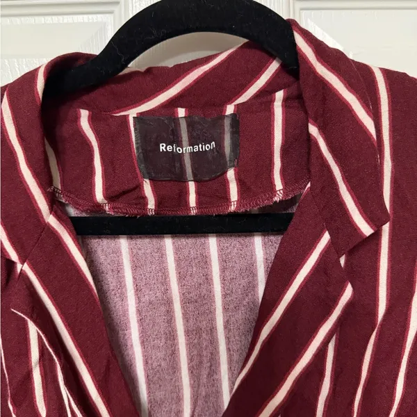 Reformation Graphite Blazer Dress in Kismet burgundy‎ red striped button front 2 - Image 3