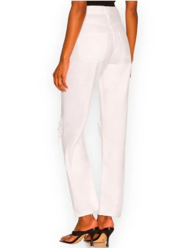 AGOLDE Women’s 90’s Straight Leg White Enamel Denim Distressed Button Fly Jeans - Image 7