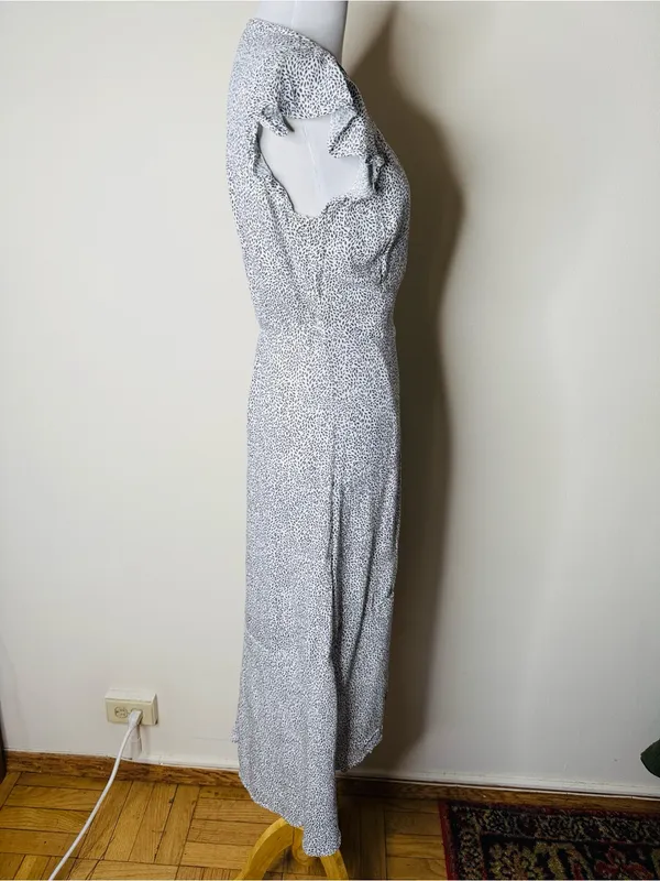 Abercrombie White and Black Print Asymmetrical Wrap Maxi Dress - Image 5