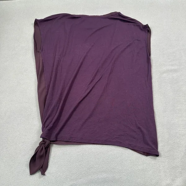LOFT Women Plum Purple Mixed Media Side Tie Sleeveless Top Size S - Image 2