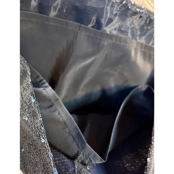 J.Crew Navy Blue Sequin Mini Skirt Size 2 Pencil Side Slit Holiday Party Sparkle - Image 4