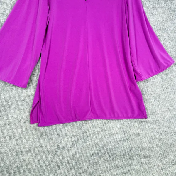 Lauren Ralph Lauren Size-M Tunic Top Magenta Bell Sleeve Keyhole Purple - Image 7