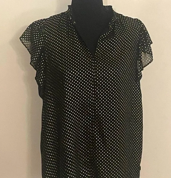 Tommy Hilfiger- Black and Gold Dotted Blouse Size S/P - Image 2